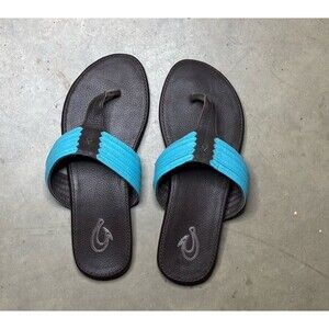 Olukai Mahina Turquoise Natural Flip Flop Sandals Women's Size 8 Beach Brown